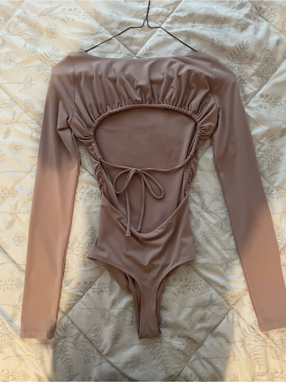 Dynamite Ruched Backless Bodysuit - Mauve Pink